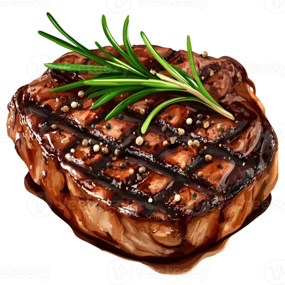 Delicious grilled beef steak with rosemary and peppercorns on a transparent background Concept of gourmet food, healthy eating, and culinary arts png
