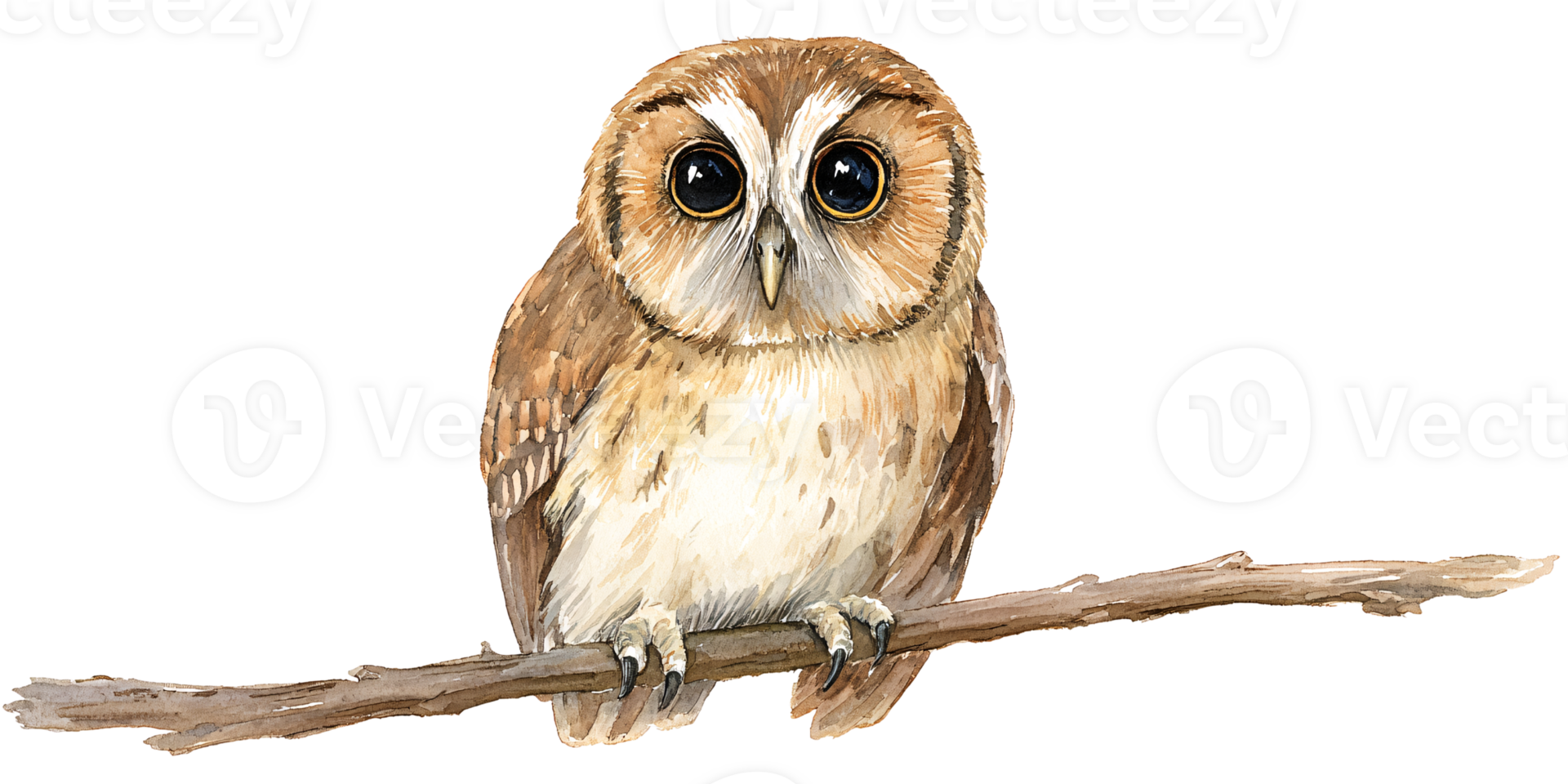 Watercolor illustration of a cute brown owl perched on a branch with big eyes Concept of wildlife, nature, and bird illustration png