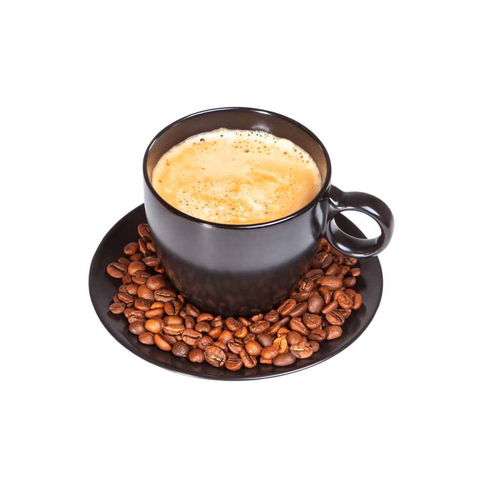 A cup of coffee with coffee bean on transparent background png