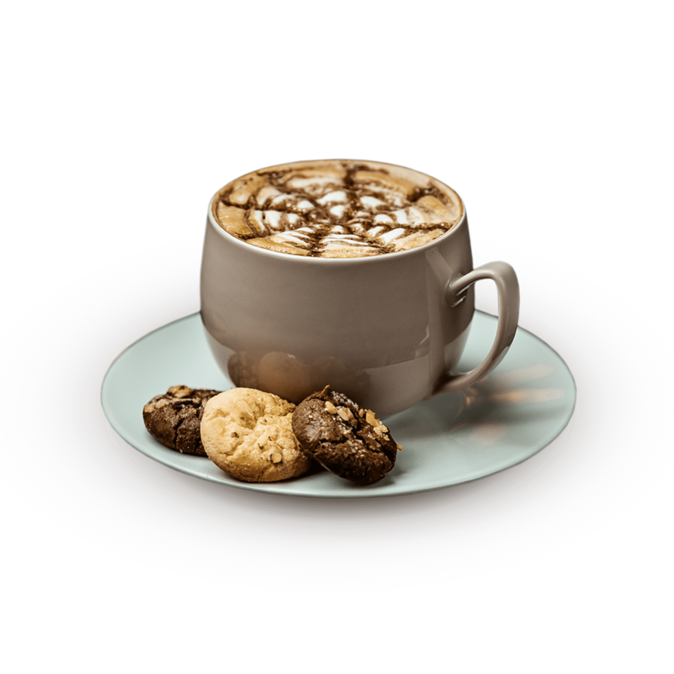 Wonderful luxury cup of cappuccino mocha coffee with cookies png