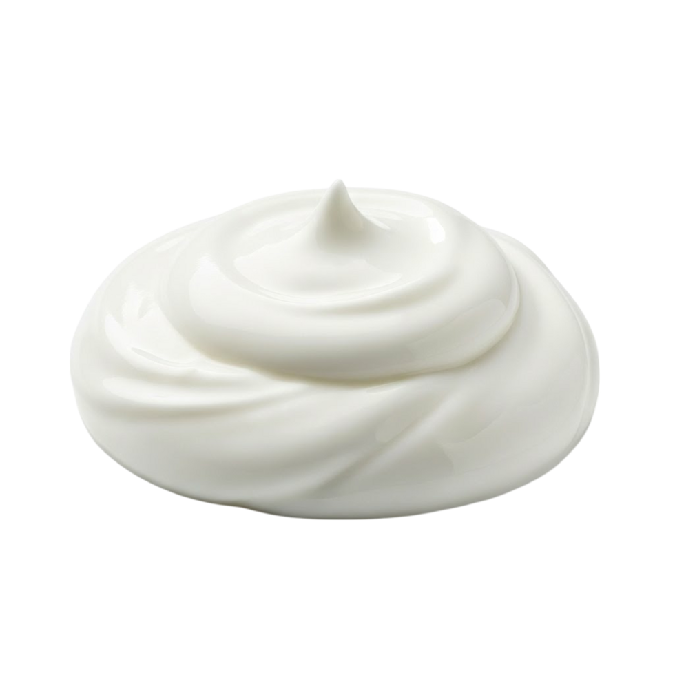 A swirl of creamy white yogurt or sour cream on a transparent background png