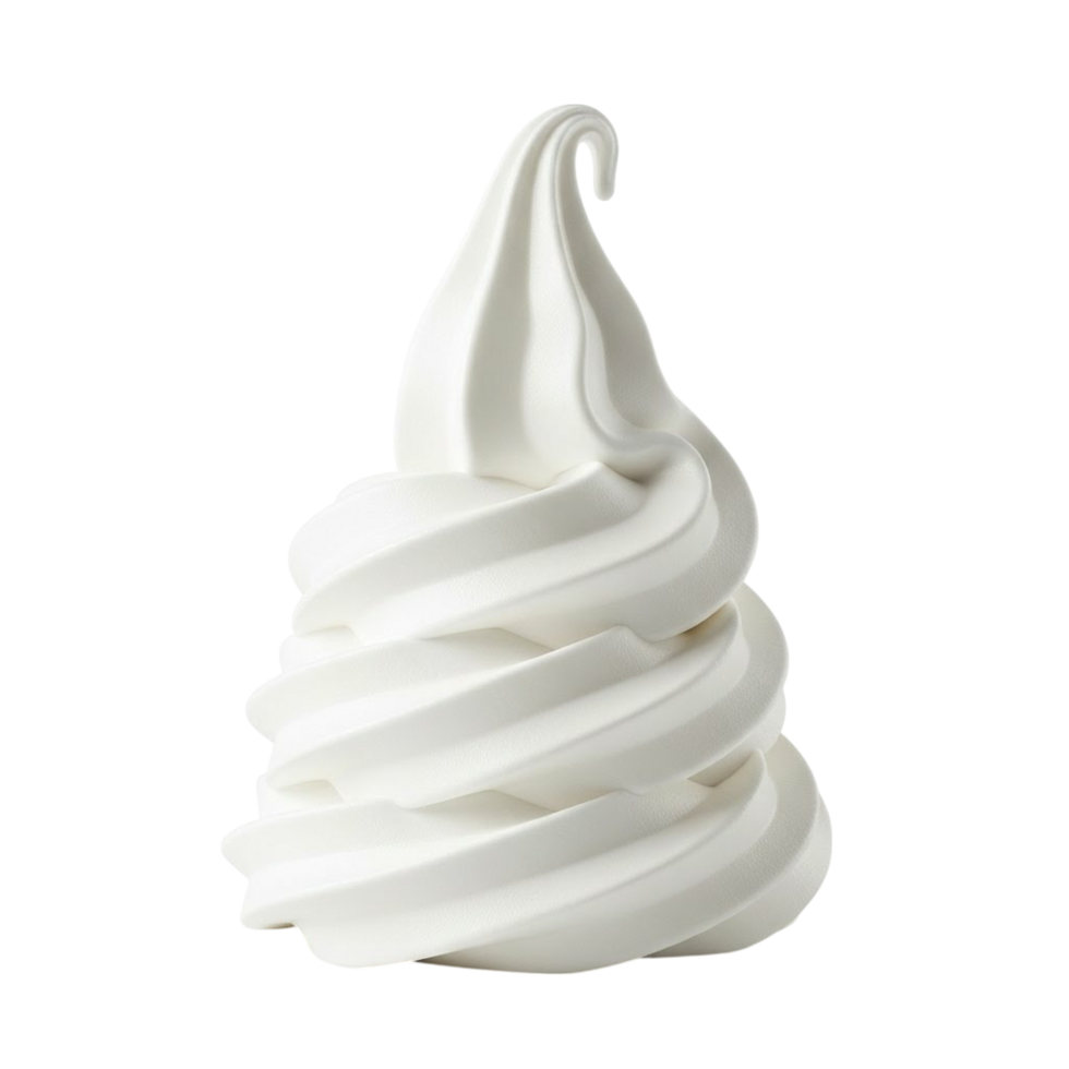 A swirl of creamy white soft serve ice cream against a transparent background png