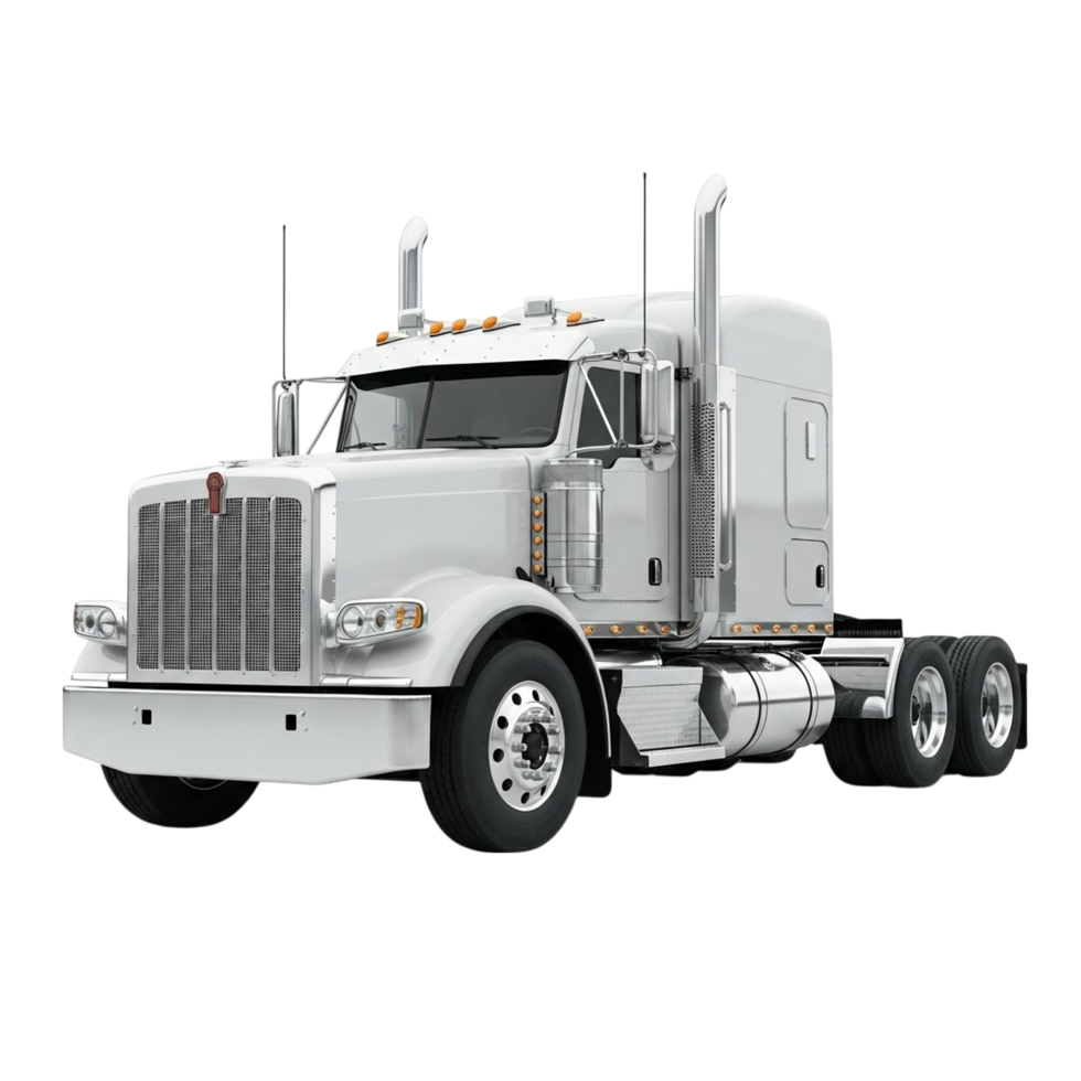Sleek white semi truck with chrome accents on a transparent background png