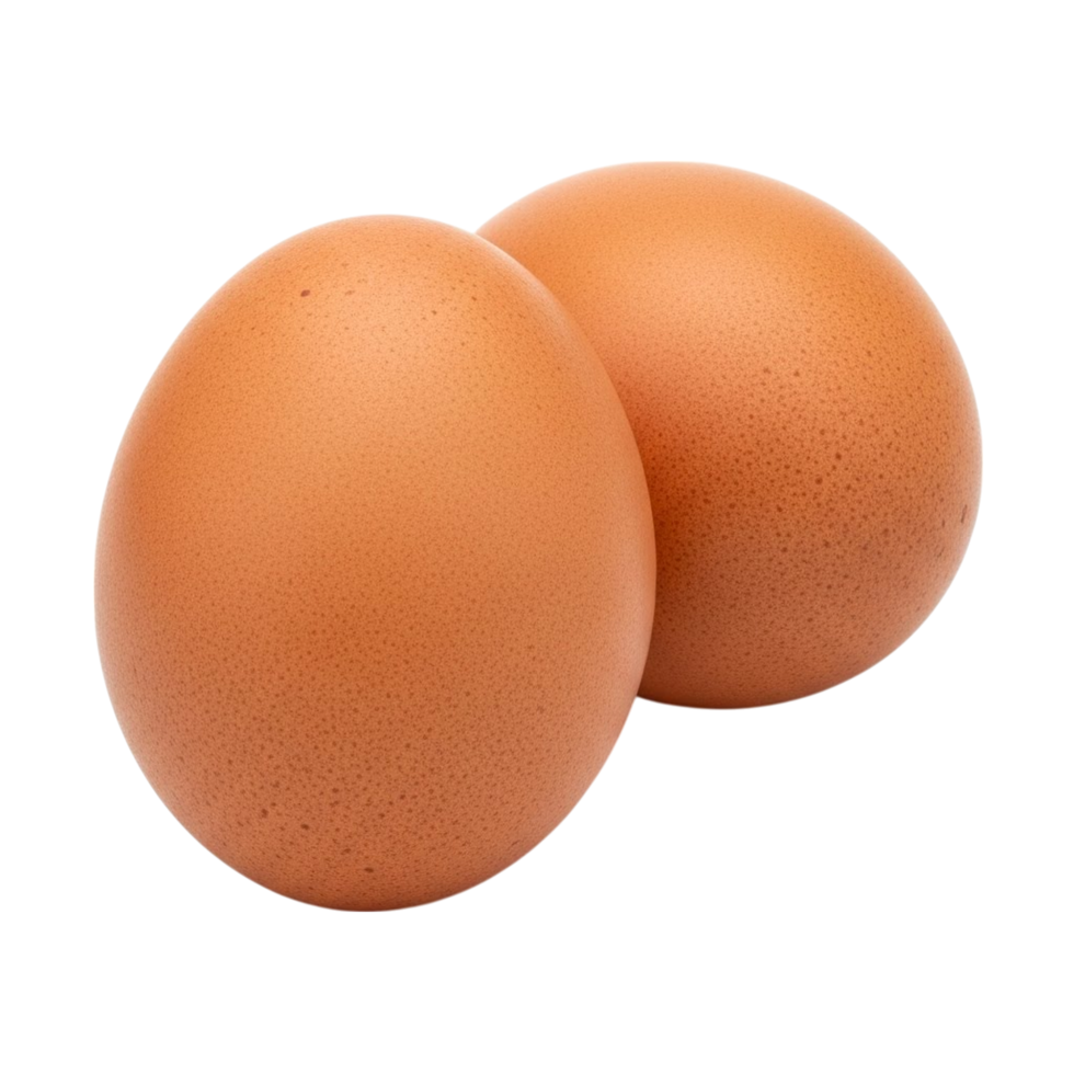 Two brown chicken eggs with speckled shells on a transparent background png