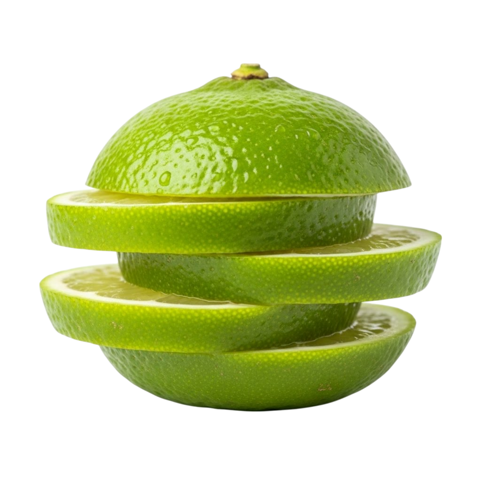 Fresh green lime slices stacked together isolated on transparent background png