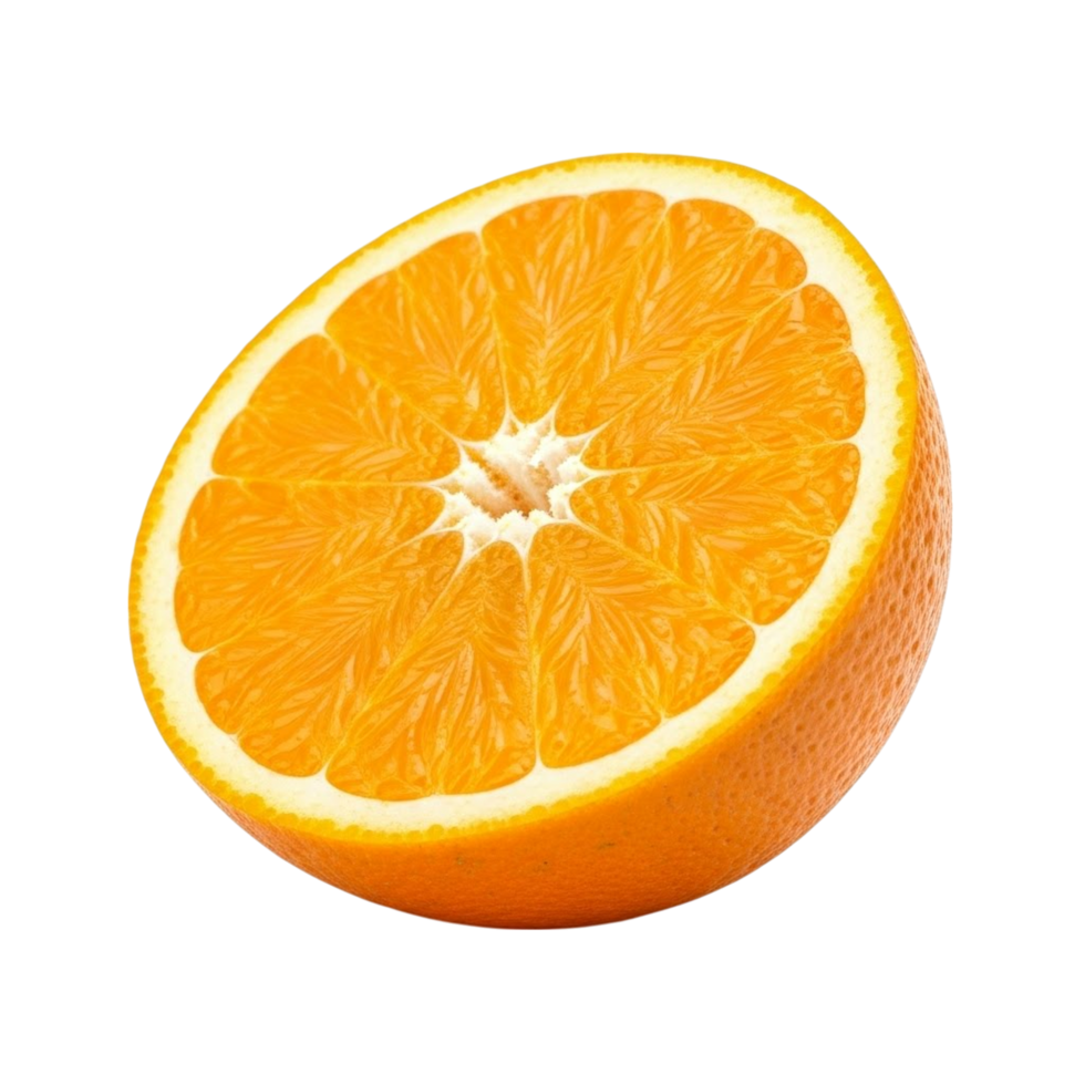 Juicy orange half with visible segments and textured peel png