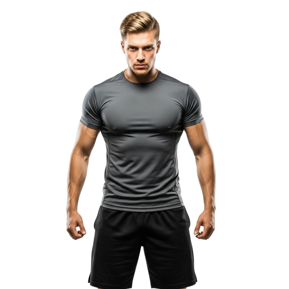 Muscular man in athletic wear posing confidently with a determined expression png