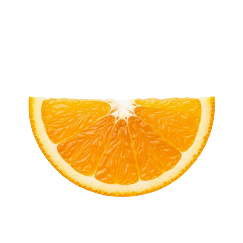 A juicy slice of orange with visible segments and peel png