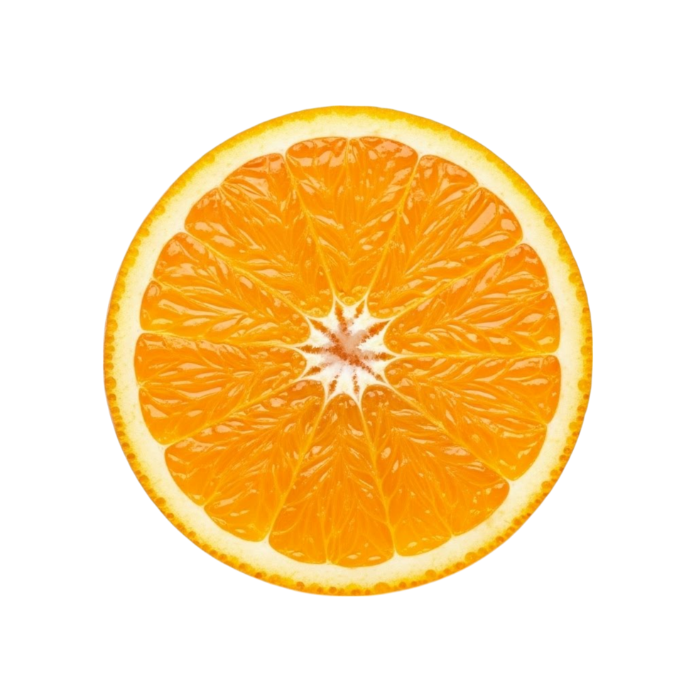 A vibrant slice of fresh orange with detailed segments and peel png