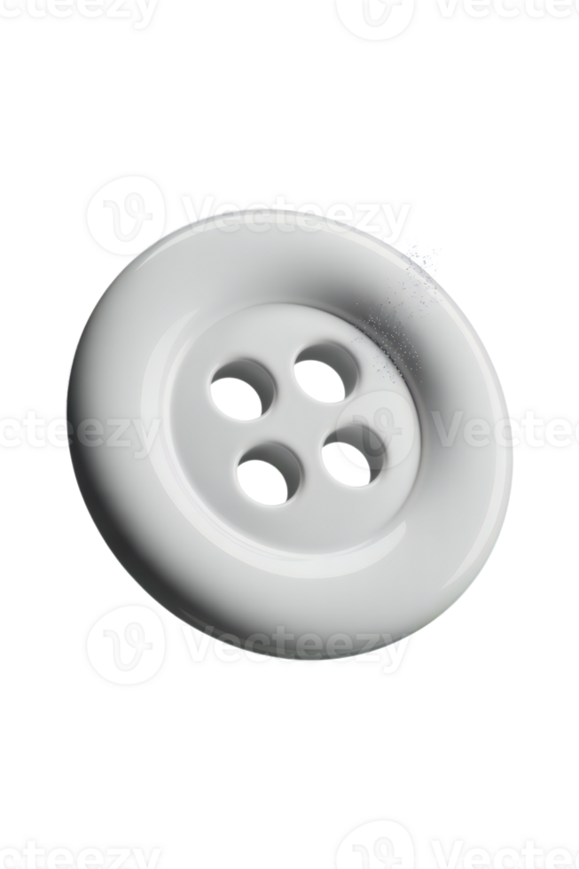 A white button with four holes on it in a transparent background png