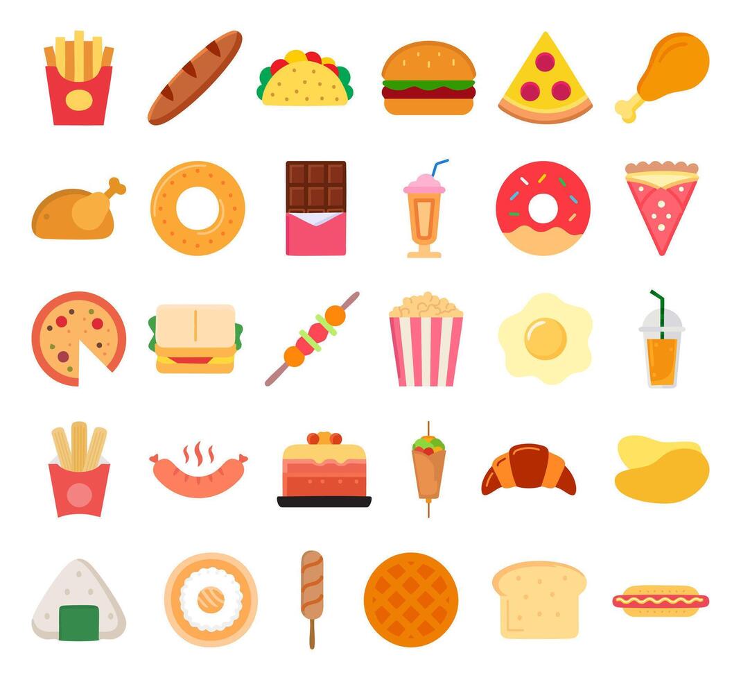variety of food icons and illustrations vector