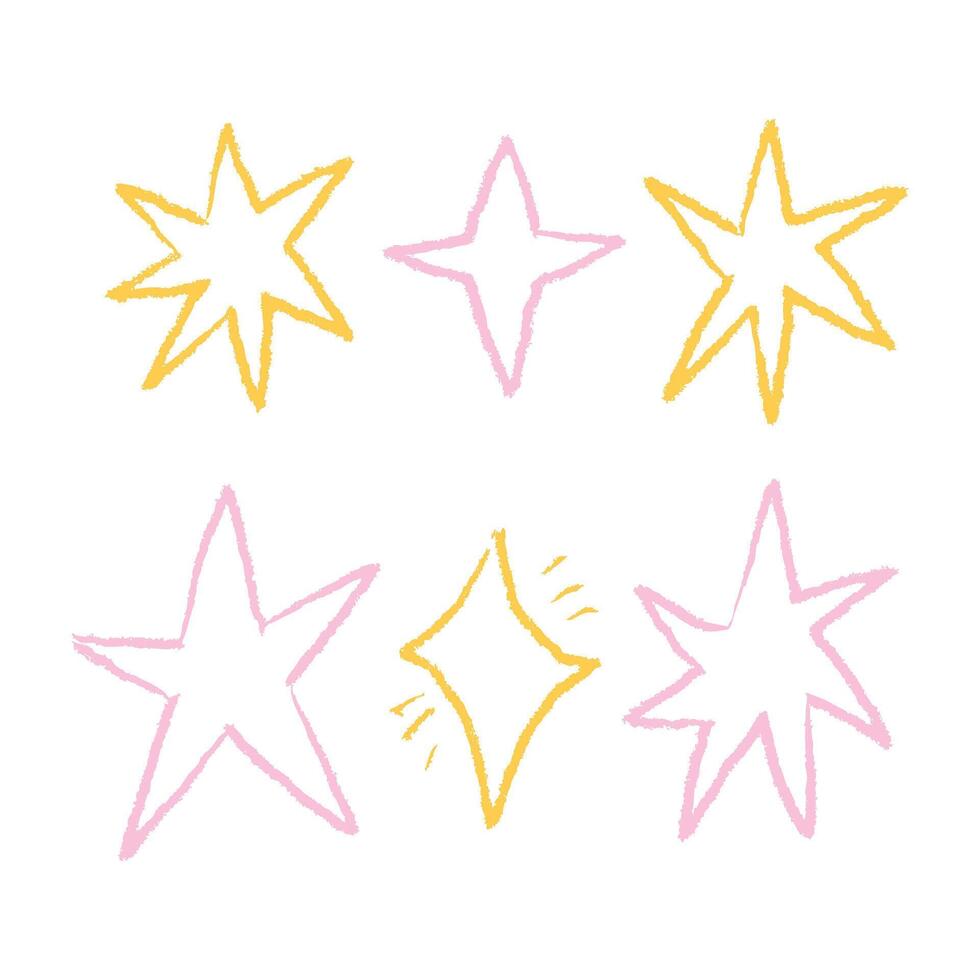 Line Pastel Crayon Brush Star Set vector
