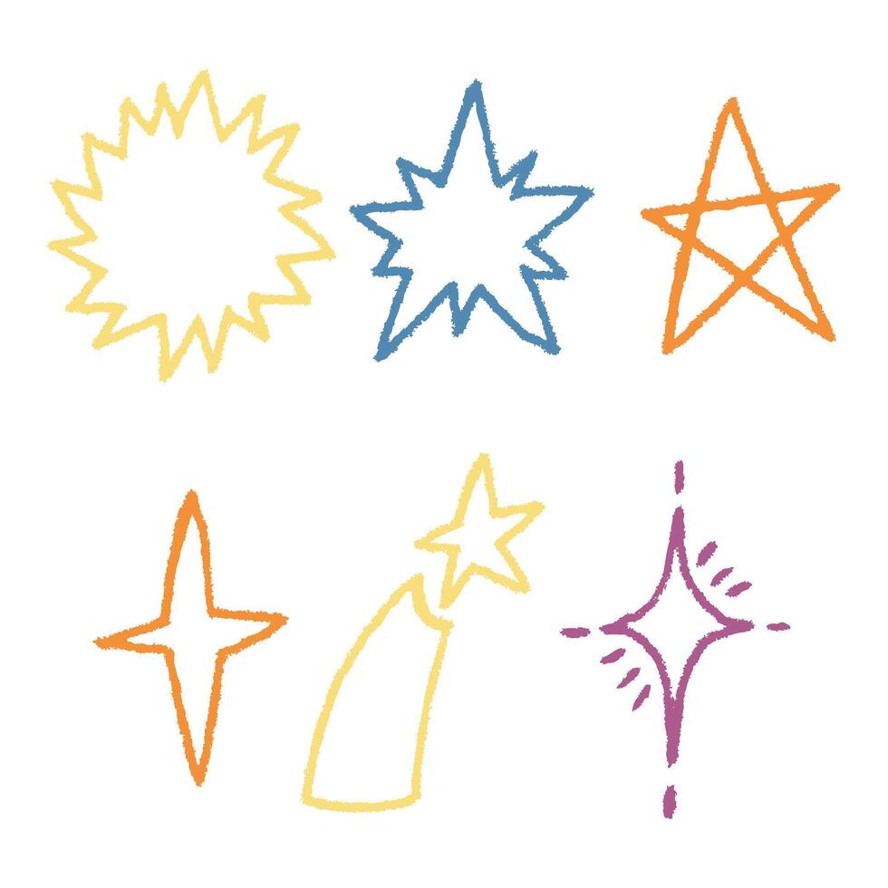 Pastel Crayon Brush Twinkle Star Set vector