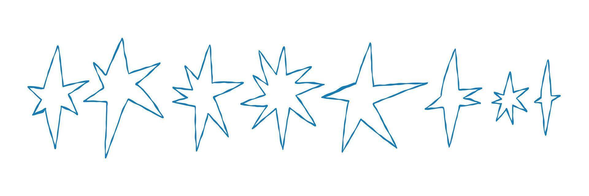 Blue Whimsical Line Pastel Crayon Brush Star Collection vector
