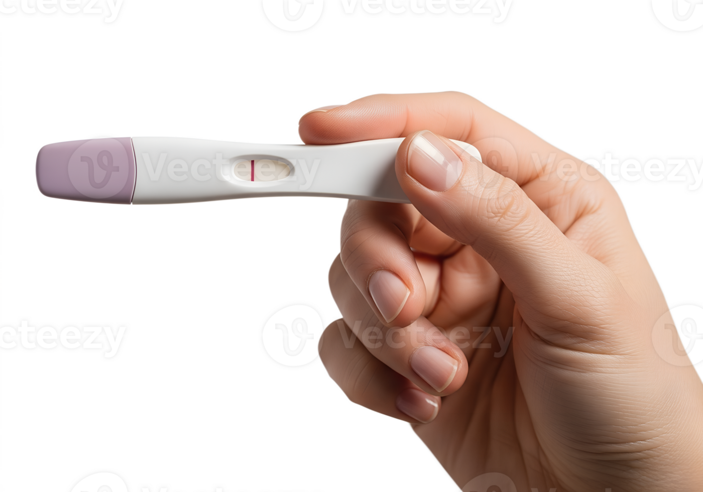 Negative pregnancy test held in hand on transparent background, single-use test strip, not pregnant result, fertility awareness png