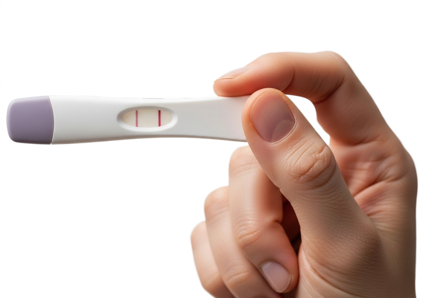Positive pregnancy test held in hand on transparent background, clear result visible, motherhood, family planning, home test, fertility concept png