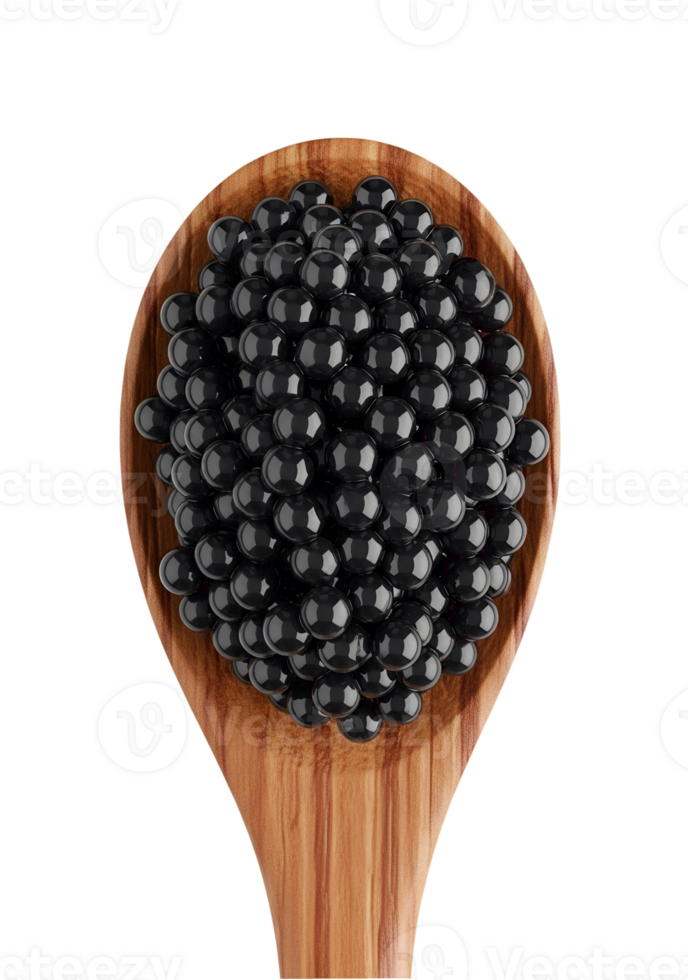 Black caviar on wooden spoon, gourmet food isolated on transparent background, luxury ingredient, seafood delicacy png