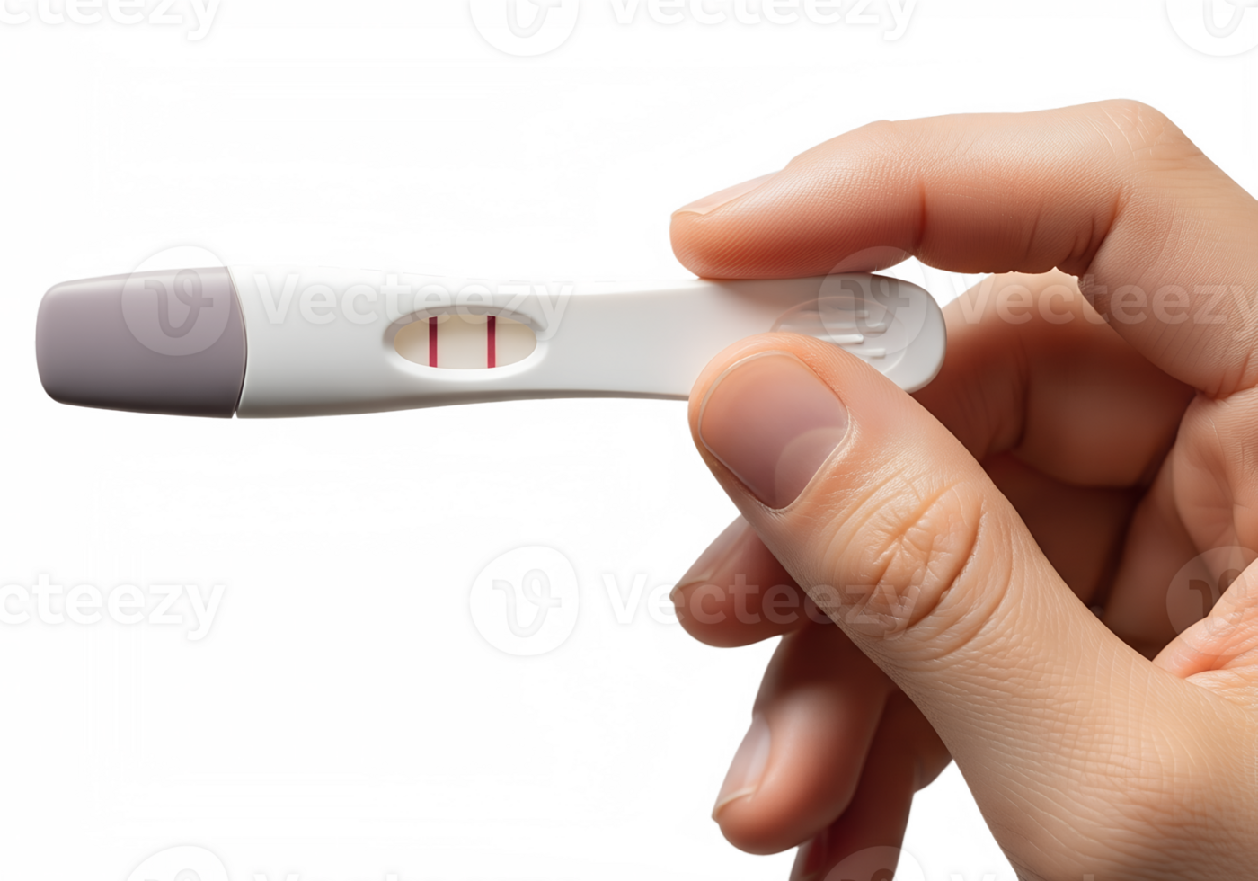 Positive pregnancy test held in hand, isolated on transparent background, motherhood concept, home test, family planning png