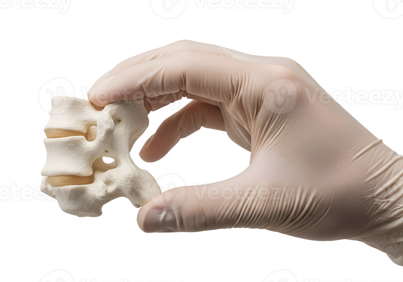 Hand holding model of spine vertebra, chiropractic and anatomy concept, isolated on transparent background, skeletal structure, medical study png