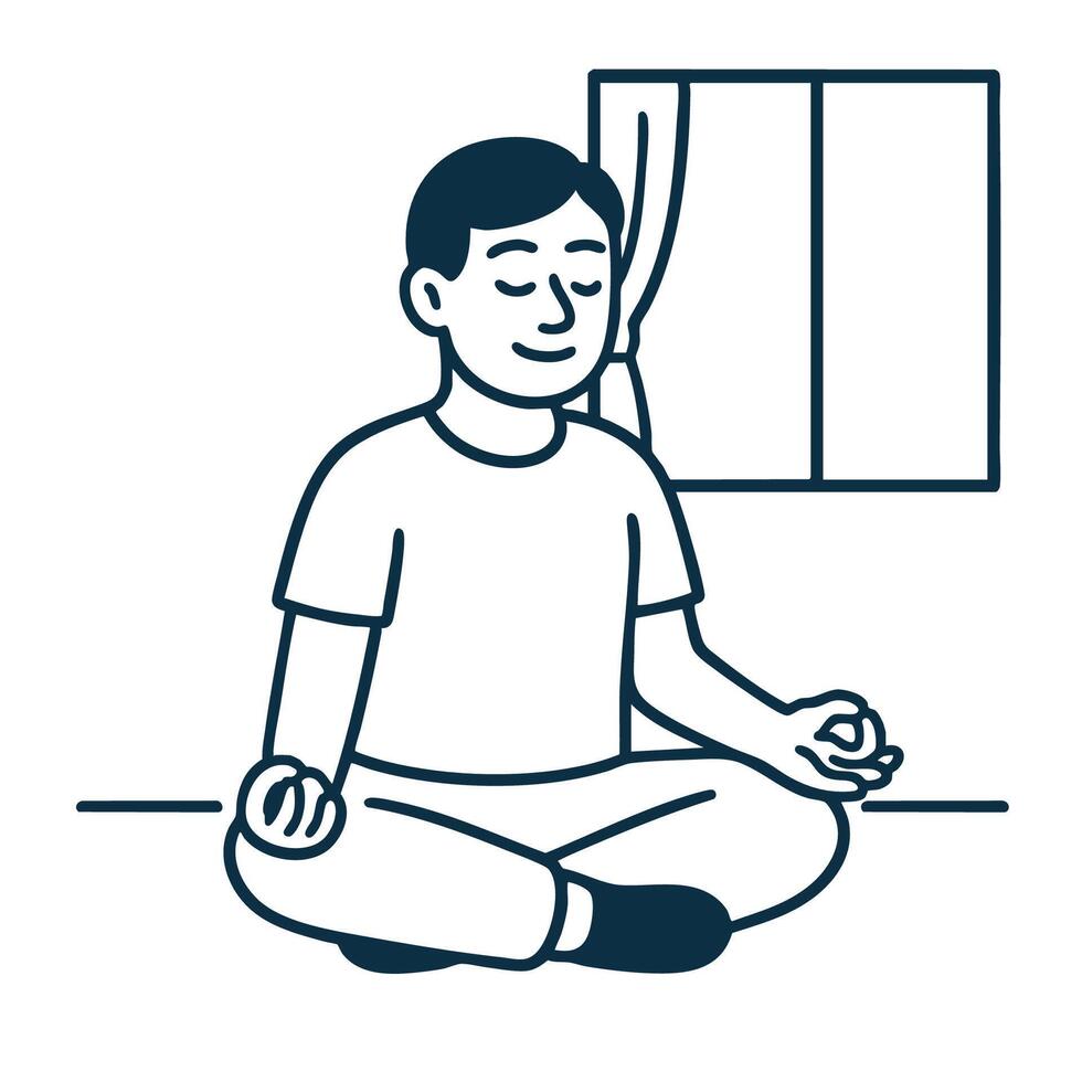 Person meditating in calm indoor setting, promoting mindfulness and relaxation vector