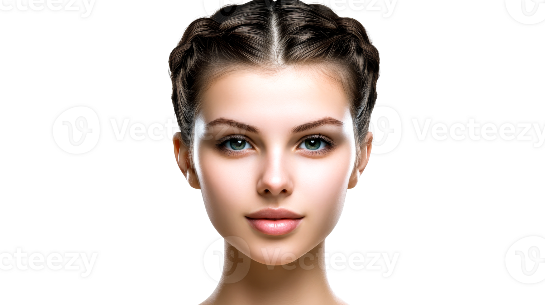Headshot of Young Woman with Braided Hair, cut out transparent png
