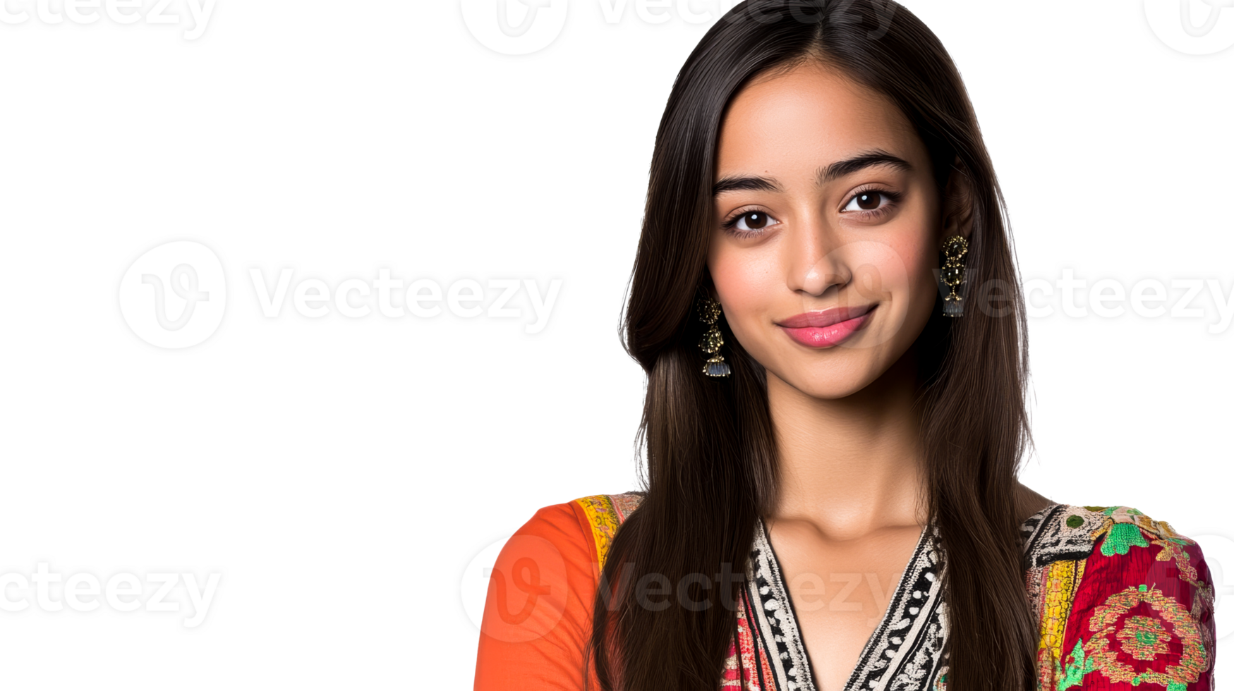 Smiling Indian Woman with Jewelry in Traditional Dress, cut out transparent png