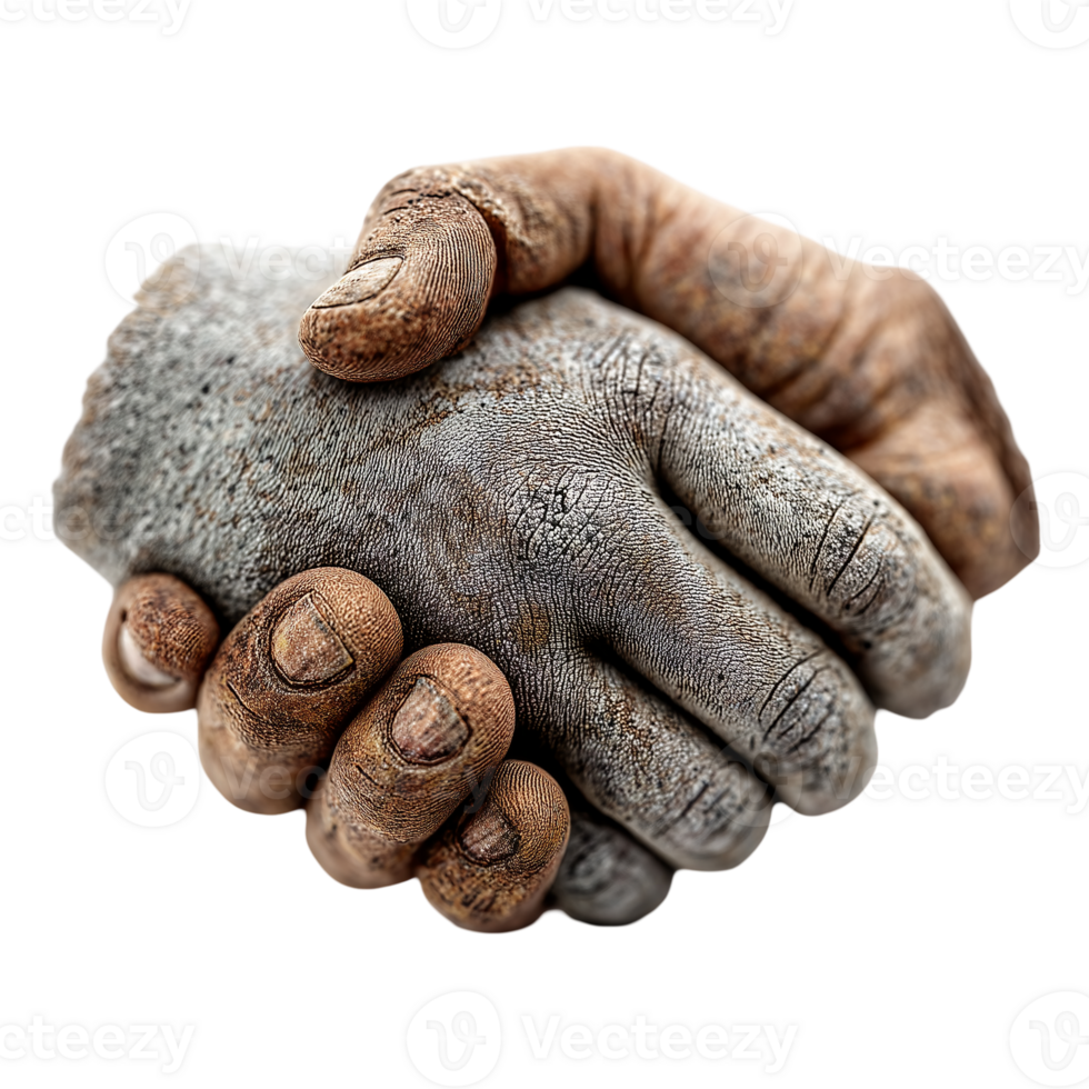 Dirty hands handshake concept agreement partnership success collaboration isolated on transparent background png