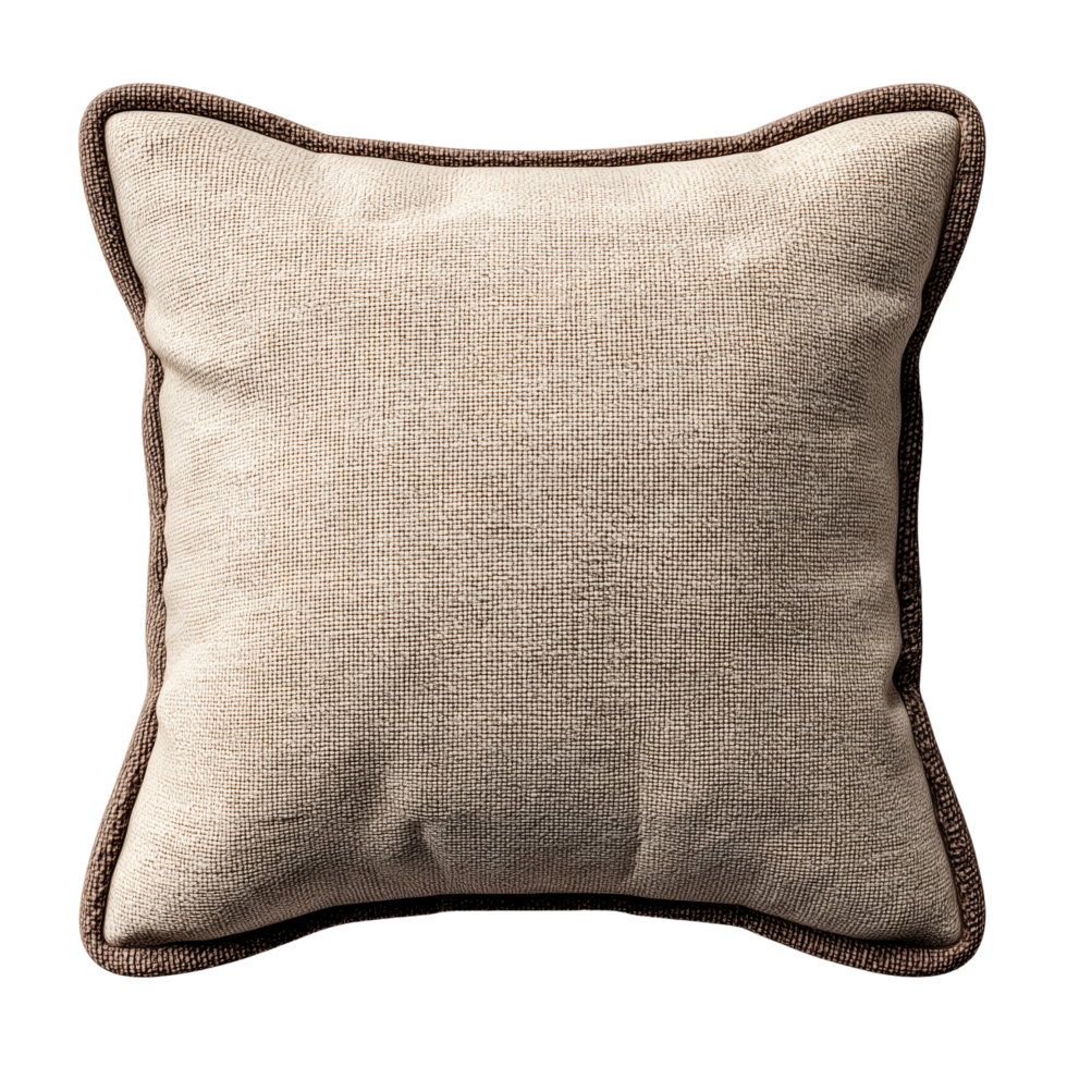 Square cushion beige fabric home decor throw pillow for interior isolated on transparent background png