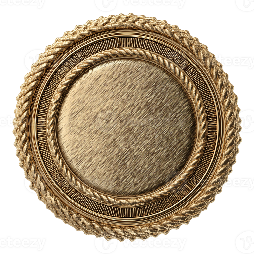 Gold medal award round frame design element for certificate or logo use isolated on transparent background png