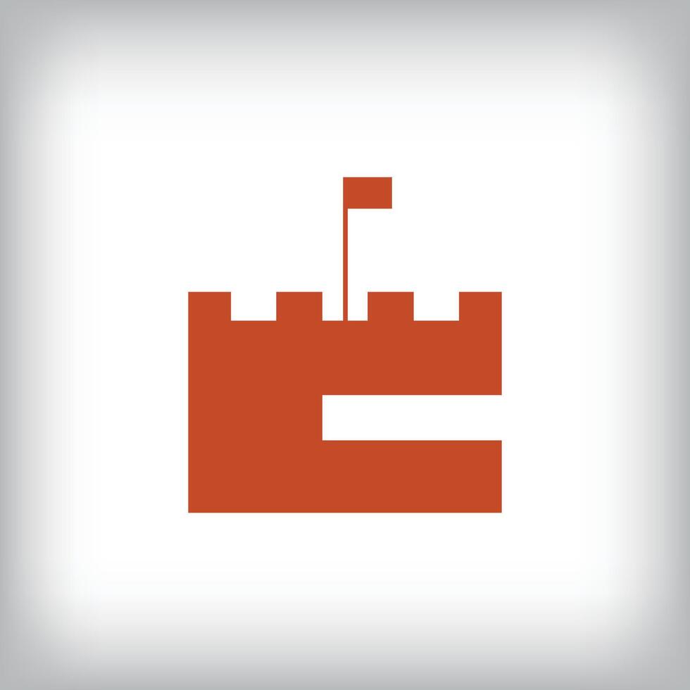 Unique letter C castle logo design with flag. vector
