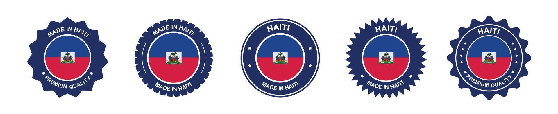 haiti product label set. haiti flag, premium made in haiti . Labels, seals, stamps, flags, icons vector