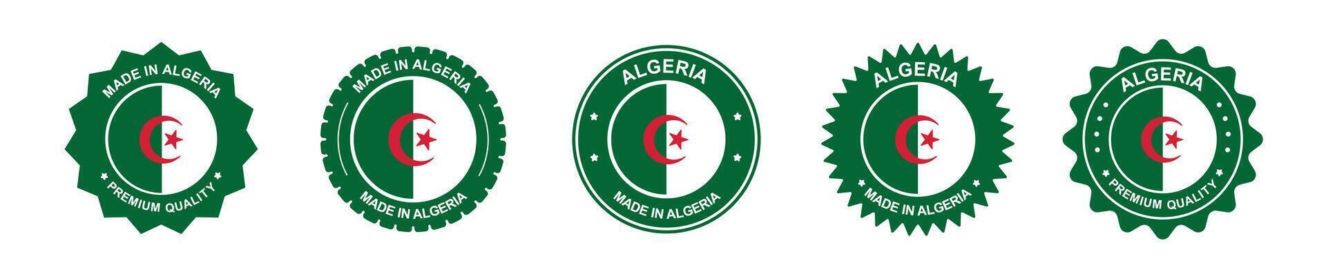 Algeria product label set. Algerian flag, premium made in Algeria. Labels, seals, stamps, flags, icons vector