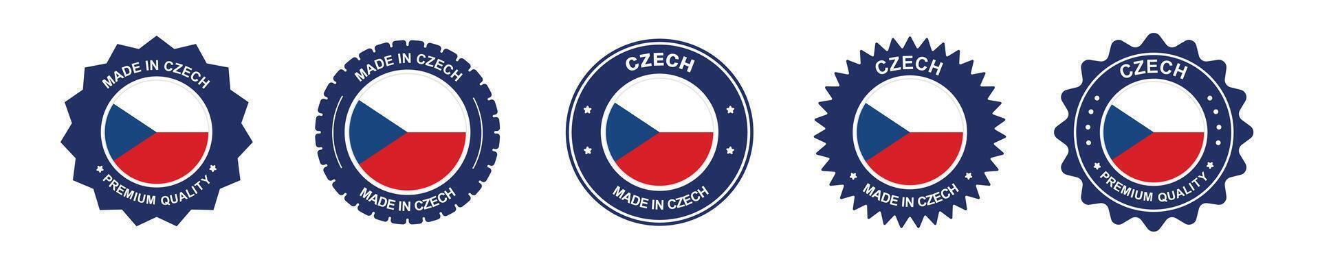 Czech product label set. czech flag, premium made in czech. Labels, seals, stamps, flags, icons. vector