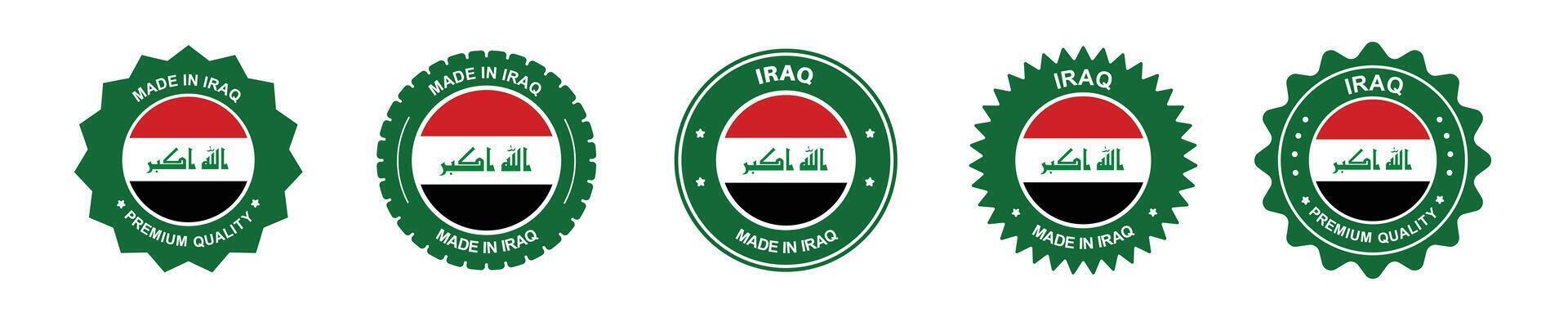 iraq product label set. iraq flag, premium made in iraq . Labels, seals, stamps, flags, icons vector