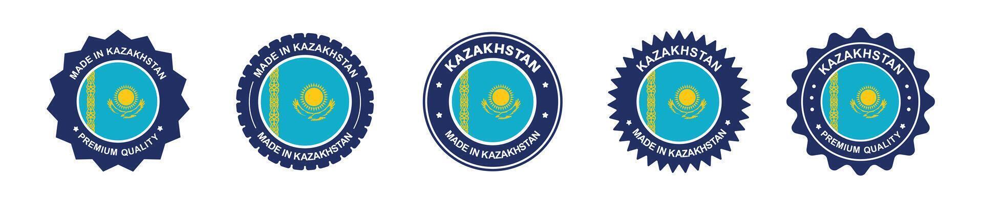 kazakhstan product label set. kazakhstan flag, premium made in kazakhstan. Labels, seals, stamps, flags, icons vector