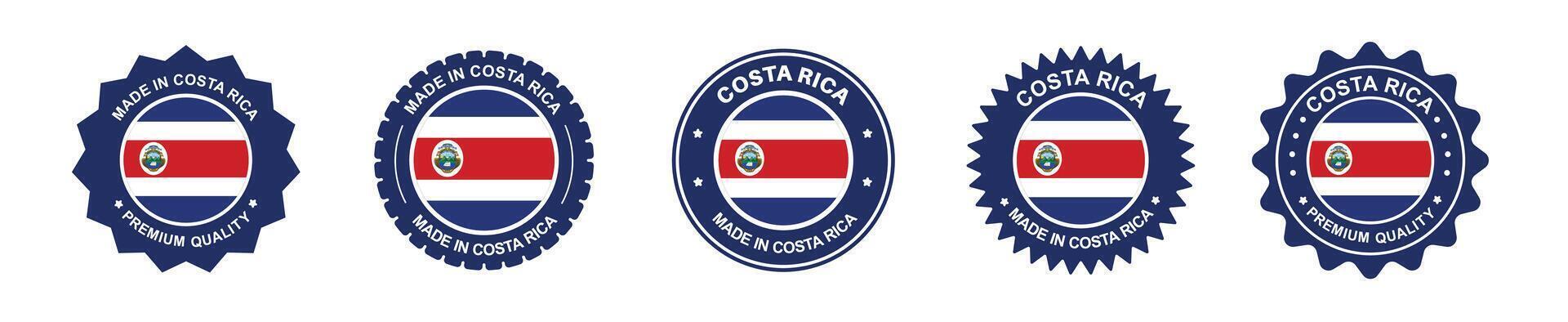 costa rica product labels set. costa rica flag, premium made in costa rica. Labels, seals, stamps, flags, icons. vector