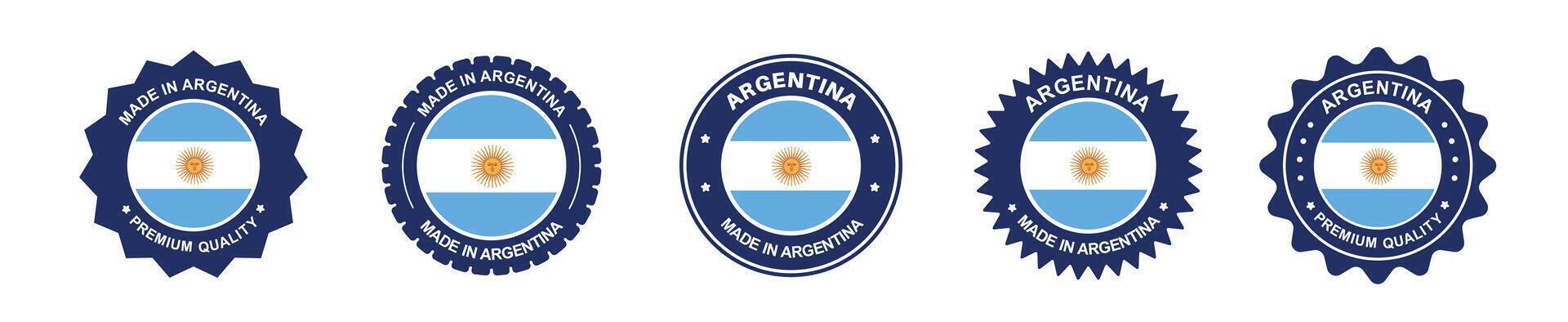 Argentina product label set. Argentina flag, premium made in Argentina. Labels, seals, stamps, flags, icons vector