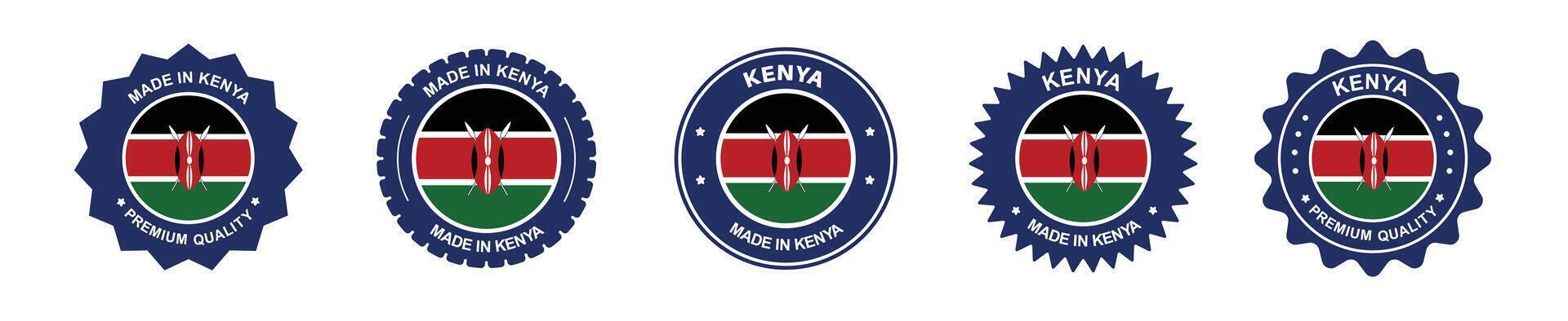 kenya product label set. kenyan flag, premium made in kenya . Labels, seals, stamps, flags, icons vector