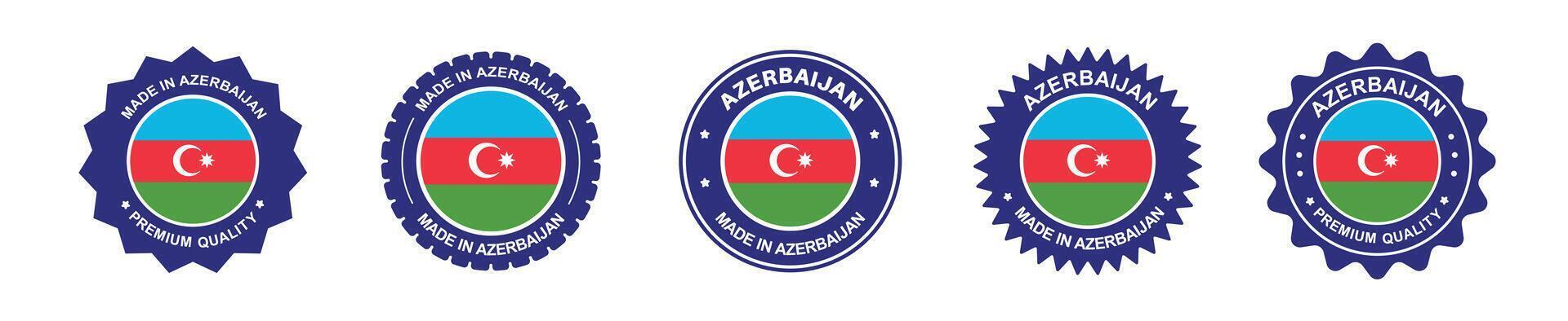 Azerbaijan product label set. Azerbaijan flag, premium made in Azerbaijan. Labels, seals, stamps, flags, icons vector