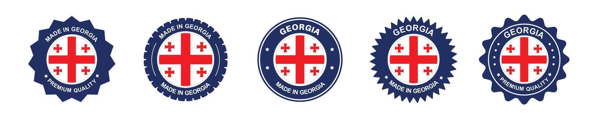 georgia product labels set. georgia flag, premium made in georgia. Labels, seals, stamps, flags, icons vector