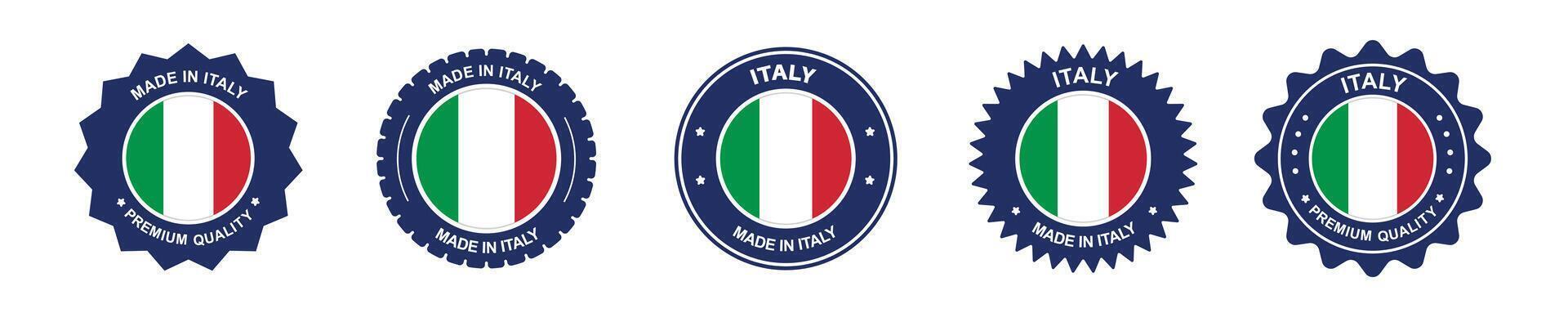 italy product label set.italy flag, premium made in italy . Labels, seals, stamps, flags, icons vector