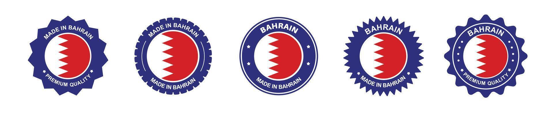 Bahrain product label set. Bahrain flag, premium made in Bahrain. Labels, seals, stamps, flags, icons vector