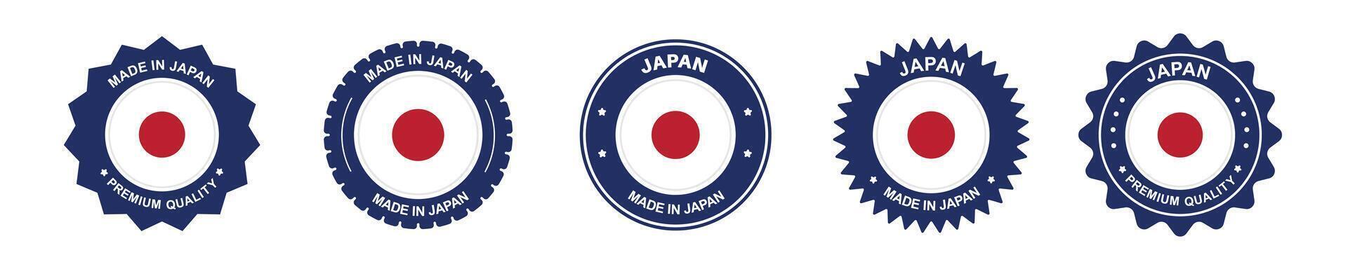japan product labels set. Japan flag, premium made in Japan. Labels, seals, stamps, flags, icons vector