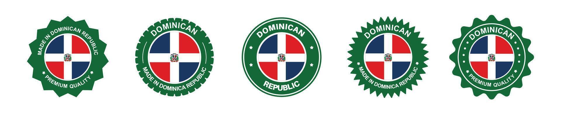 dominican republic product label set. dominica flag, premium made in dominica . Labels, seals, stamps, flags, icons vector