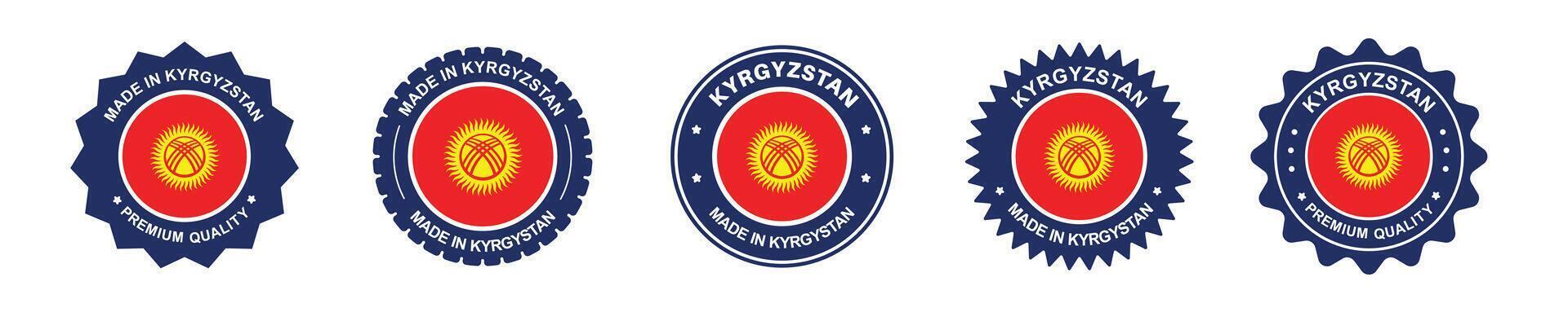 Kyrgyzstan product label set. kyrgyzstan flag, premium made in kyrgyzstan. Labels, seals, stamps, flags, icons vector