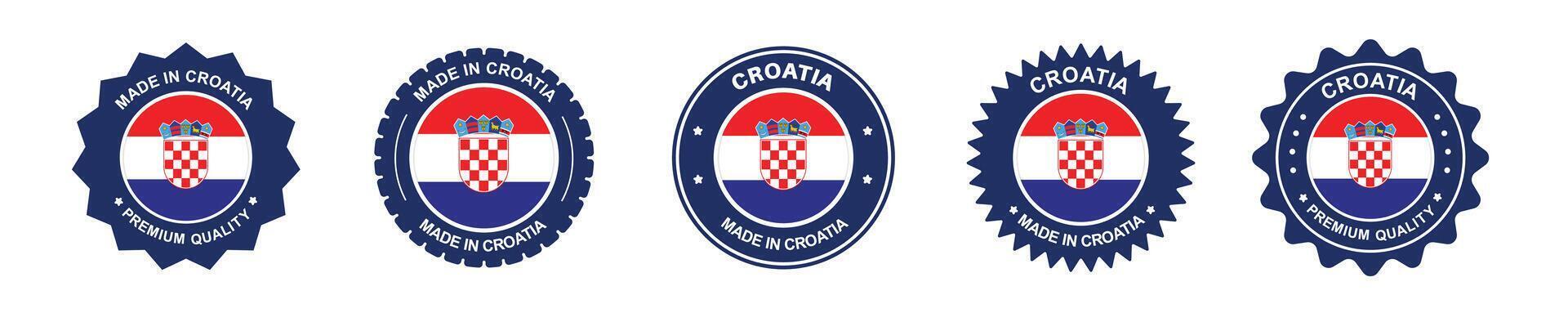Croatia product label set. croatia flag, premium made in croatia . Labels, seals, stamps, flags, icons vector