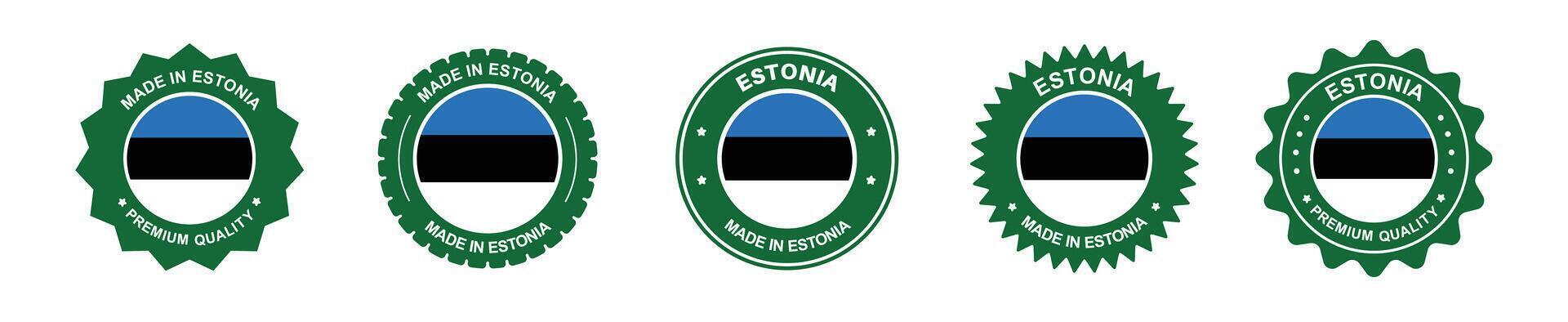 estonia product label set. estonia flag, premium made in estonia . Labels, seals, stamps, flags, icons vector