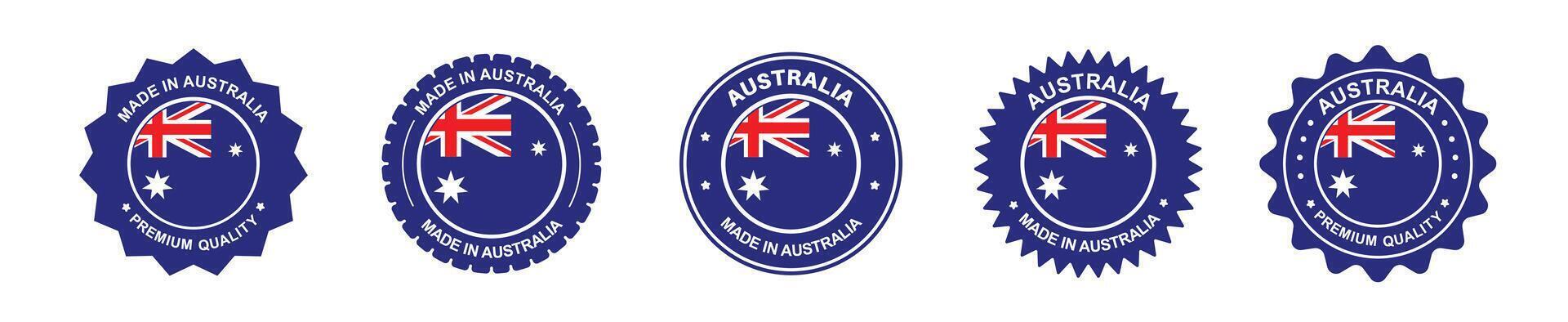 Australian product label set. Australian flag, premium Australian made. Labels, seals, stamps, flags, icons vector