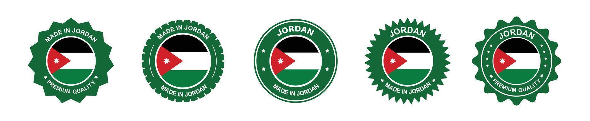 jordan product label set. jordan flag, premium made in jordan . Labels, seals, stamps, flags, icons vector