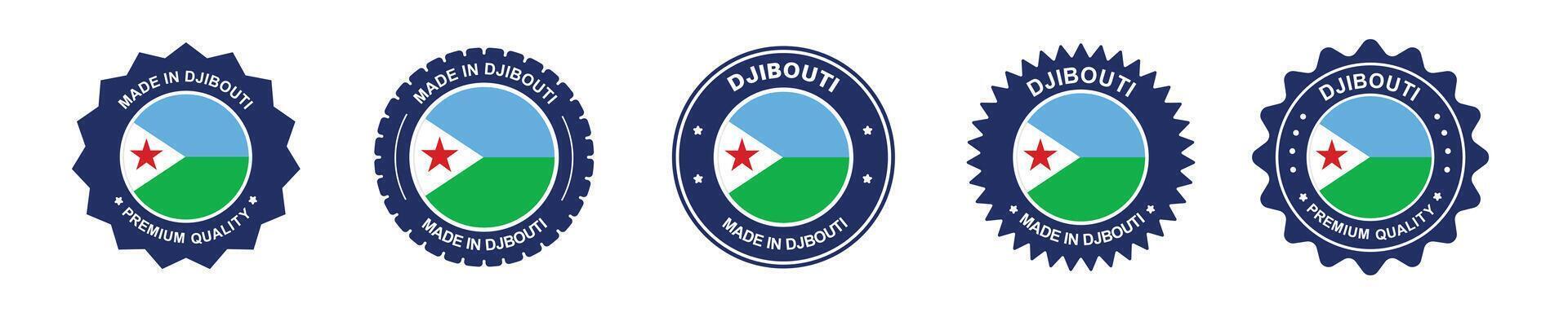 djibouti product labels set. djibouti flag, premium made in djibouti . Labels, seals, stamps, flags, icons vector